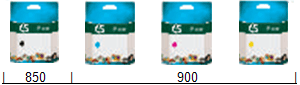 Beispiel für zusammengesetzte CMY-Ergiebigkeiten auf HP Druckerverpackungen